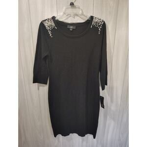 ACB Women's Sweater Dress Faux Pearl Rhinestone Size S Black NWT